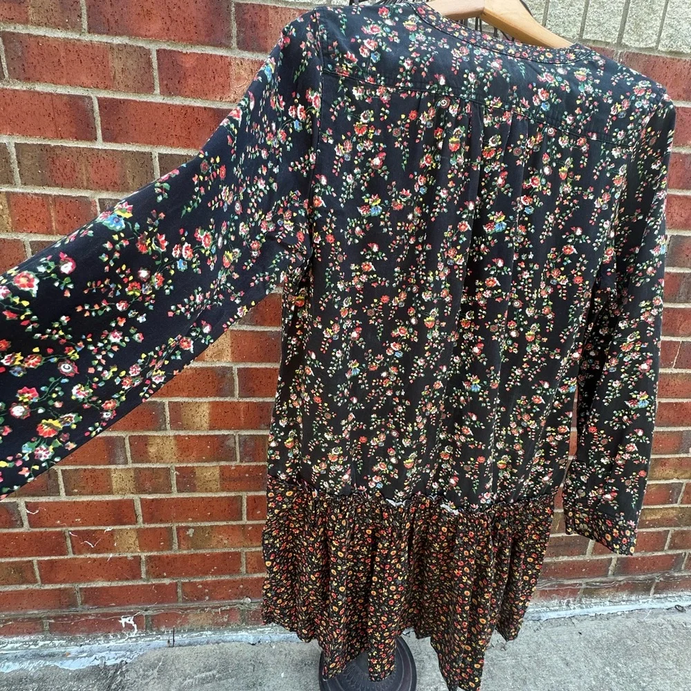 Anthropologie Black Floral Long-Sleeve Tiered Dress - Picture 10 of 16